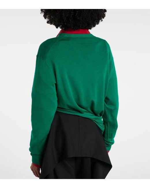 Loewe Green Double L Asymmetric Wool Sweater