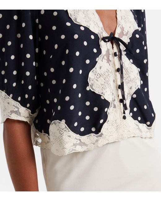 Rixo Blue Ursula Polka-Dot Crepe De Chine Top