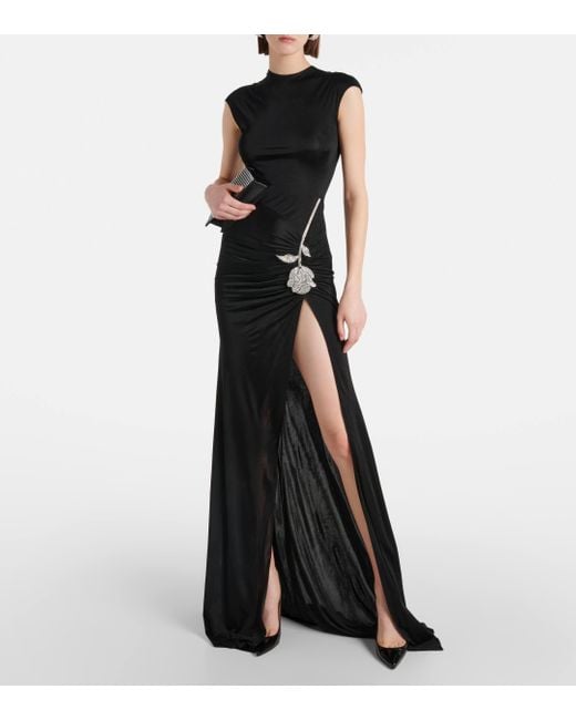 David Koma Black Crystal-embellished Jersey Gown