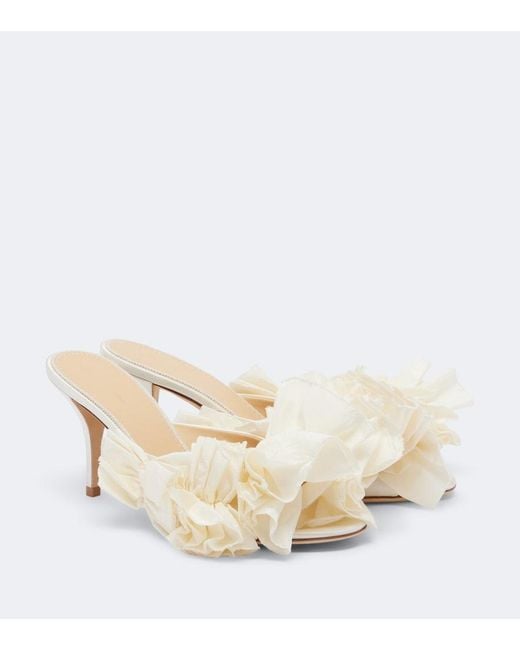 Magda Butrym Natural Floral-Applique Satin Mules
