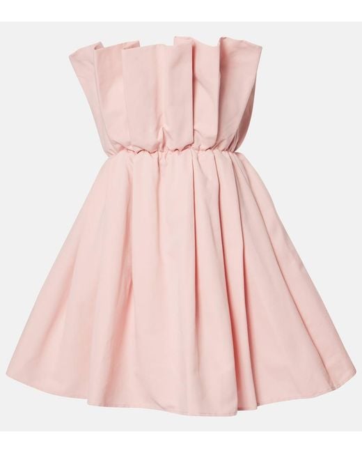 Staud Pink Cordelia Pleated Cotton-Blend Minidress
