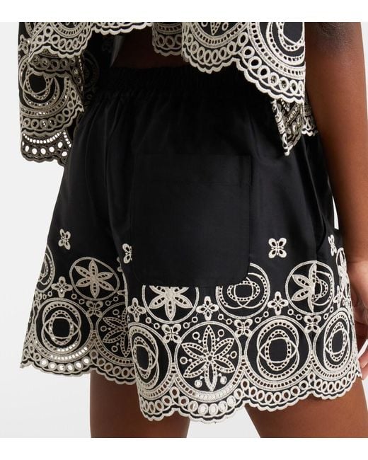 LaDoubleJ Black Pull-Up Embroidered Cotton Shorts
