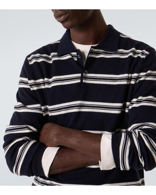 arch4 Blue Mr Swansea Striped Cashmere Polo Sweater for men