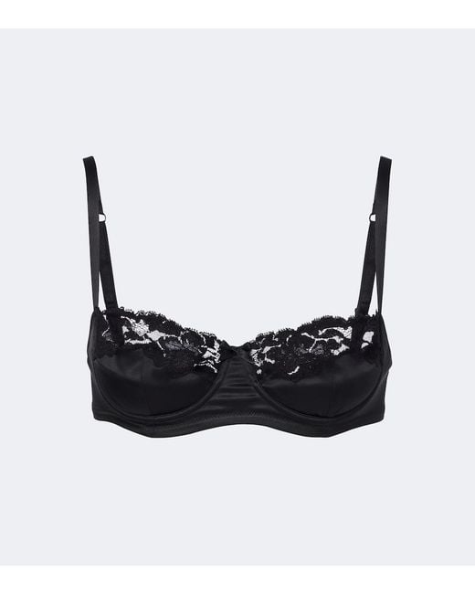 Dolce & Gabbana Black Lace-Trimmed Silk-Blend Satin Bra