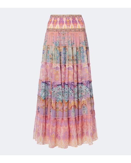 Camilla Printed Tiered Silk Maxi Skirt