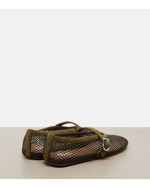 Alaïa Brown Suede-Trimmed Fishnet Ballet Flats