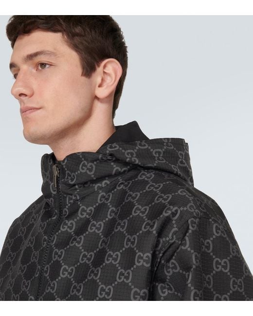 Gucci Interlocking Logo Ripstop Jacket in Black for Men | Lyst