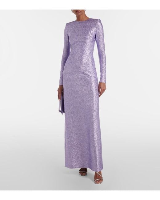 Oscar de la Renta Purple Lamé-Effect Column Maxi Dress