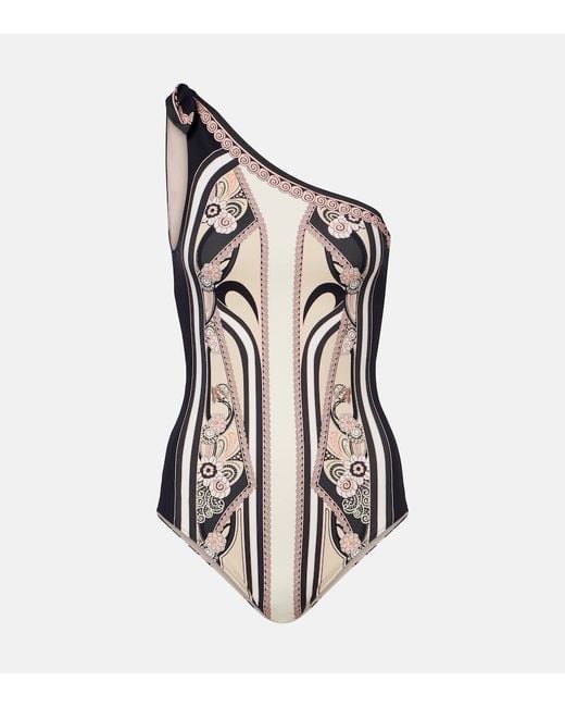 LaDoubleJ Black Goddess Printed One-Shoulder Swimsuit