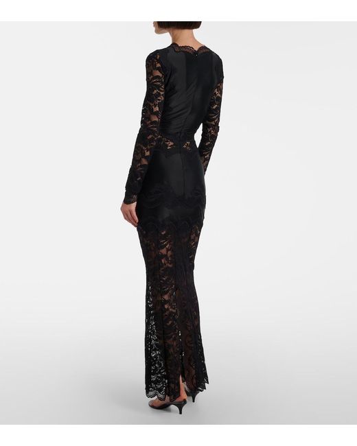 Rabanne Black Lace-Trimmed Jersey Maxi Dress