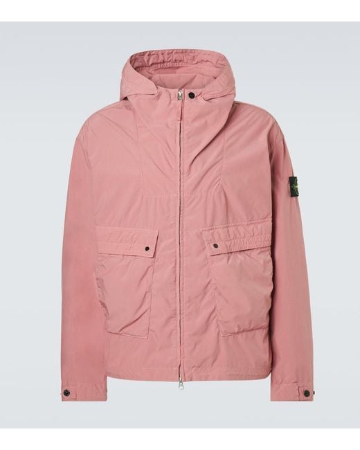 Stone Island Pink Compass Hooded Canvas Jacket for men