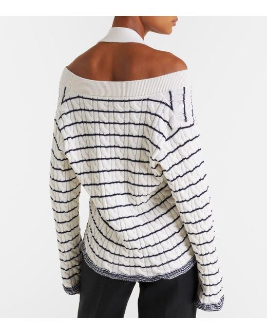 McQueen White Cable-Knit Striped Cardigan