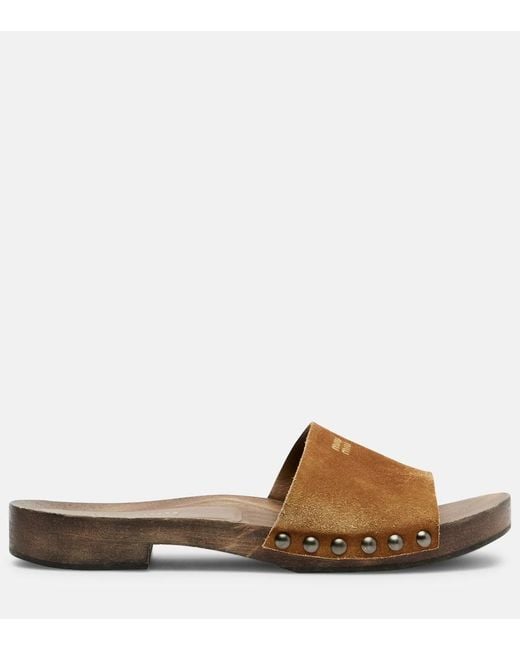 Miu Miu Brown Clogs Aus Veloursleder