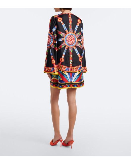 Dolce & Gabbana Red Carretto Silk Twill Kaftan