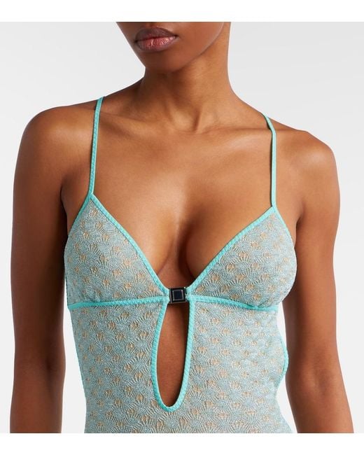 Missoni Green Open-Knit Lame Swimsuit