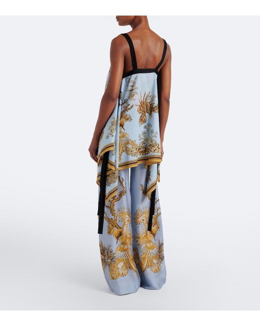 LaDoubleJ Blue Printed Silk Twill Palazzo Pants
