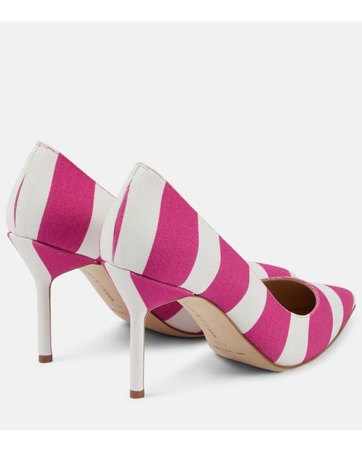 Pumps BB 90 in canvas a righe di Manolo Blahnik in Pink