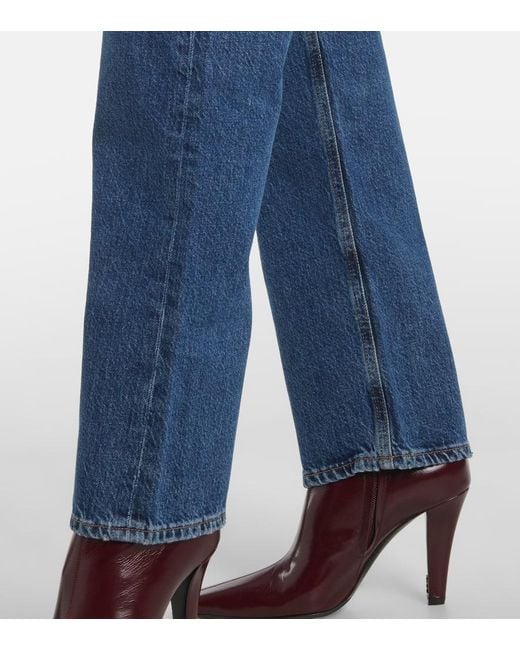 Agolde Blue 90's Pinch Waist Long High-Rise Straight Jeans