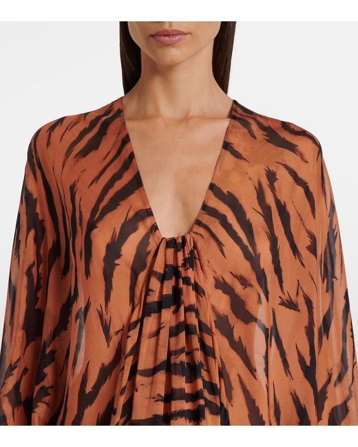 Adriana Degreas Brown X Sabine Getty Printed Silk Kaftan