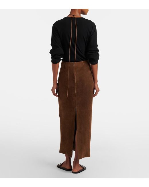 The Row White Erina Suede Pencil Skirt