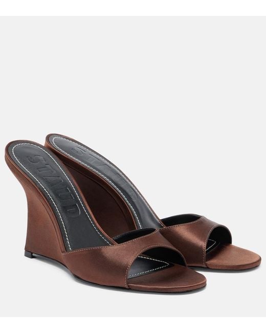 Staud Brown Brigitte Satin Wedge Mules