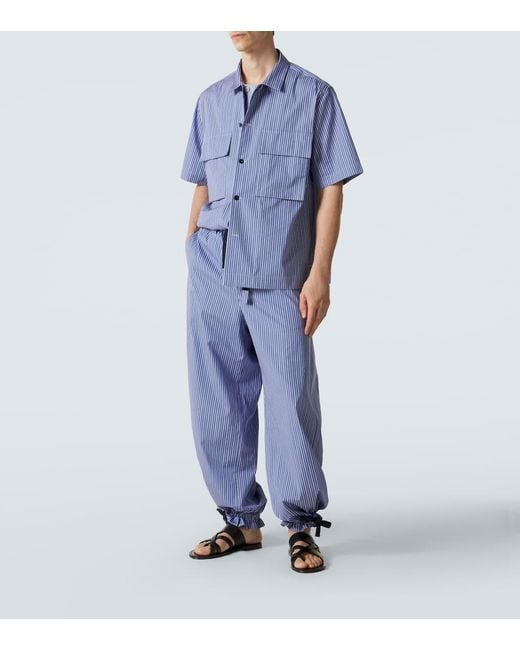 Sacai Blue Striped Cotton Poplin Shirt for men