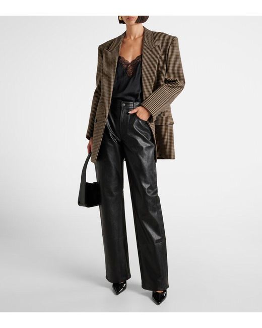 7 For All Mankind Black Tess High-Rise Faux Leather Straight Pants
