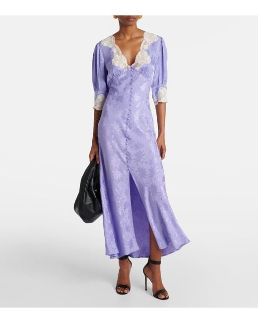 Rixo Blue Simone Lace-trimmed Jacquard Midi Dress