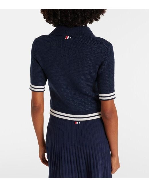 Thom Browne Blue Silk-Blend Polo Shirt