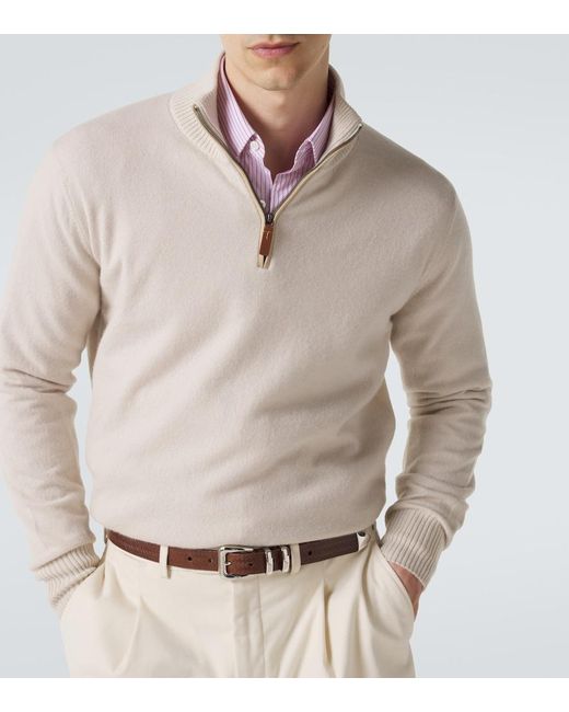 Tod's White Cashmere Half-Zip Sweater for men