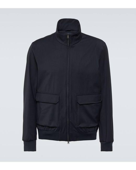 Herno Blue Virgin Wool Bomber Jacket for men