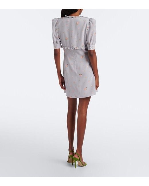 Alessandra Rich Gray Floral Silk Crepe De Chine Minidress