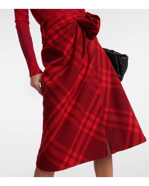 Burberry Red Check Wool Midi Skirt