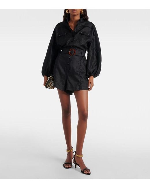 Zimmermann Black Belted Linen Playsuit