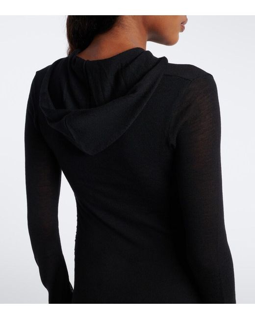 Fendi Black Hooded Wool Midi Dress