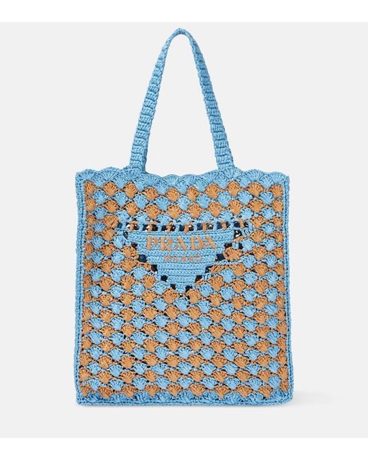 Prada Blue Light And Caramel Crochet Shopping Bag