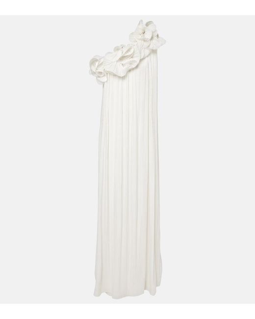 Costarellos White Charmain Ruffled Georgette Gown