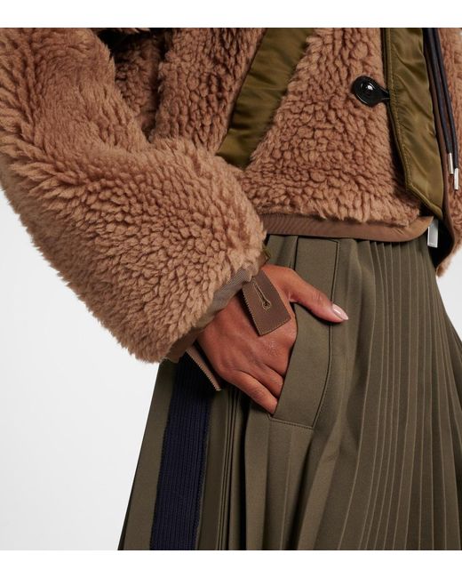 Sacai Brown Twill-Trimmed Faux Fur Jacket