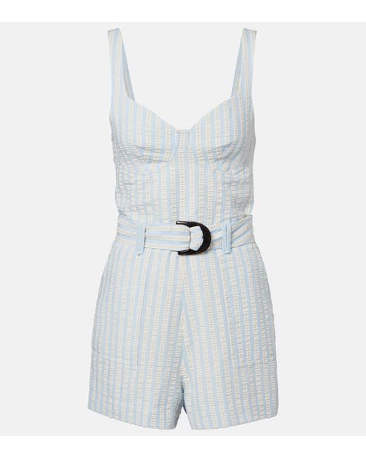 Jonathan Simkhai White Striped Cotton-Blend Seersucker Romper