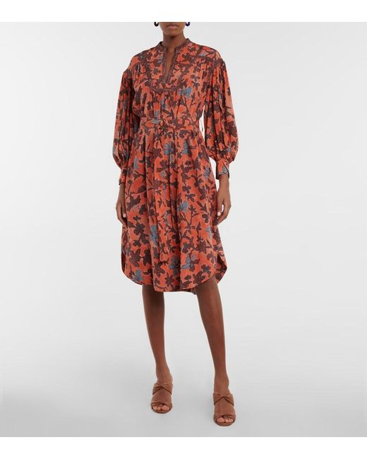 Ulla Johnson Red Taiana Floral Printed Midi Dress