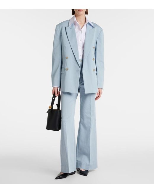 Plan C Blue Oversized Cotton-Blend Blazer