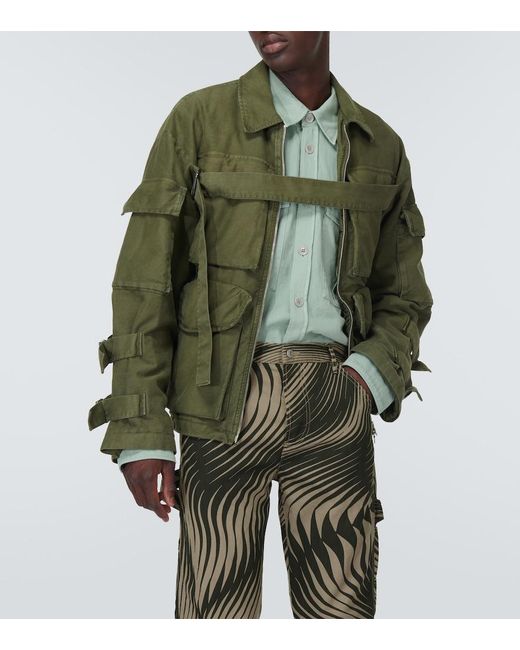 Dries Van Noten Green Cotton And Linen Wide-Leg Pants for men