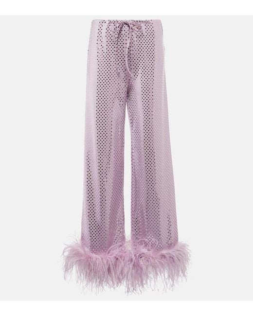 Pantaloni Disco Plumage con piume di Oseree in Pink