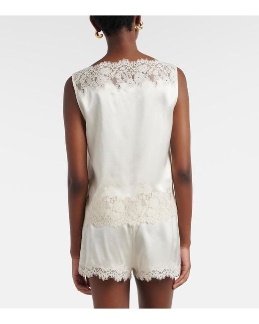 Doen White Iona Lace-Trimmed Silk Satin Shorts