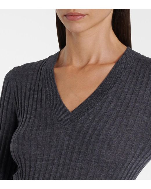 Brunello Cucinelli Blue Ribbed-Knit Virgin Wool Sweater Dress