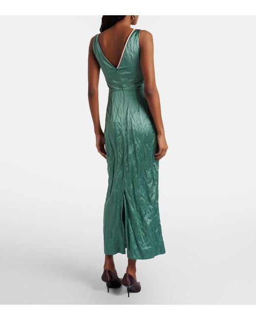 Erdem Green Floral-Applique Satin Midi Dress