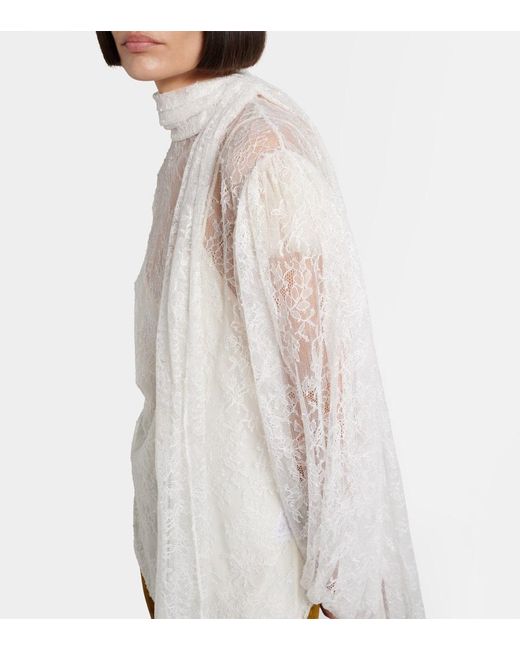 Gucci White Scarf-Detail Sheer Floral Blouse