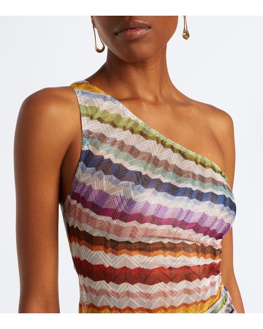 Missoni White Chevron Fringed One-Shoulder Beach Dress