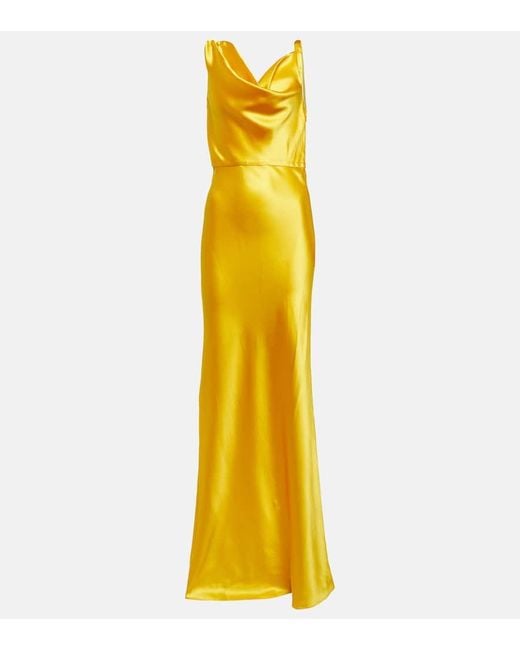 Veronica Beard Yellow Sanderson Satin Maxi Dress