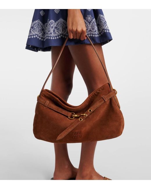 Miu Miu Brown Aventure Medium Suede Shoulder Bag